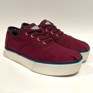 Toms Cordones Boardwalk Canvas Platform Sneakers Raisin Heritage Purple - Size 9
